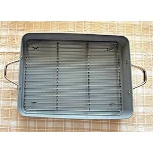 Figmint Rectangular Roasting Tray Pan w/ Roasting Rack, Gray - NWOT